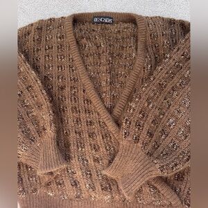 Vtg Escada Brown Gold Thread Sweater West Germany Sz ML